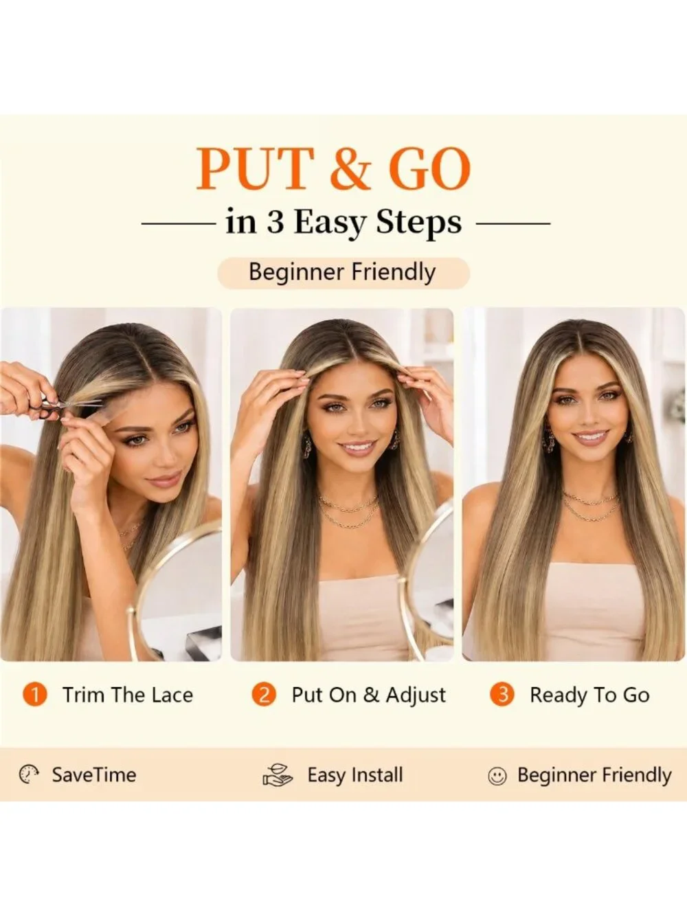 Blonde 28-Inch Straight Synthetic Lace Front Wig for Women - Natural Look